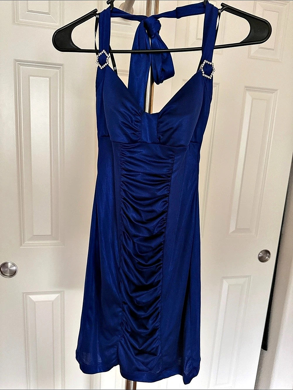 LOVE REIGN Ruched Mini Dress in Blue Size Small (3)